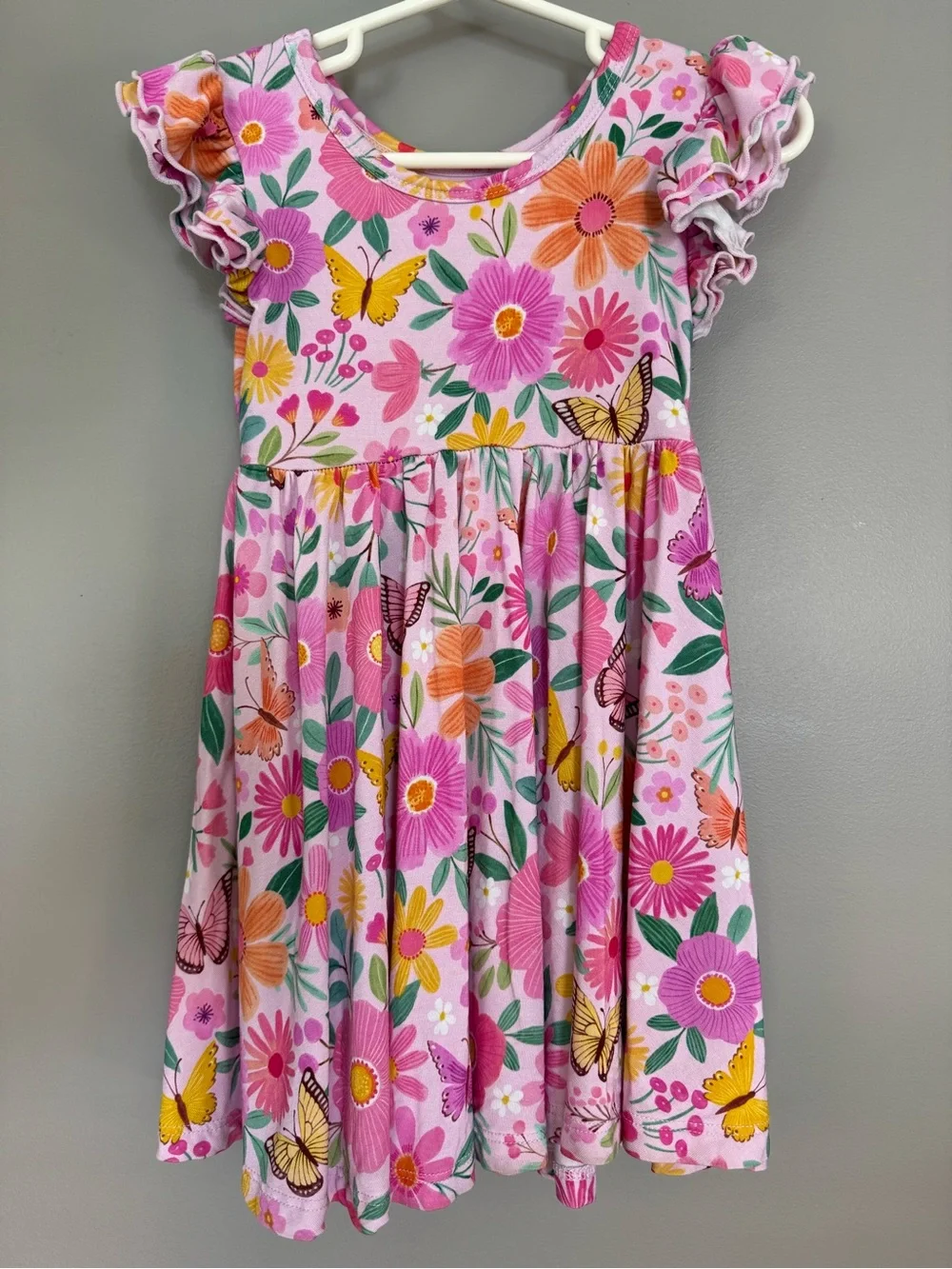 Little Sleepies Pink Floral & Butterfly Ruffle Dress - 2T